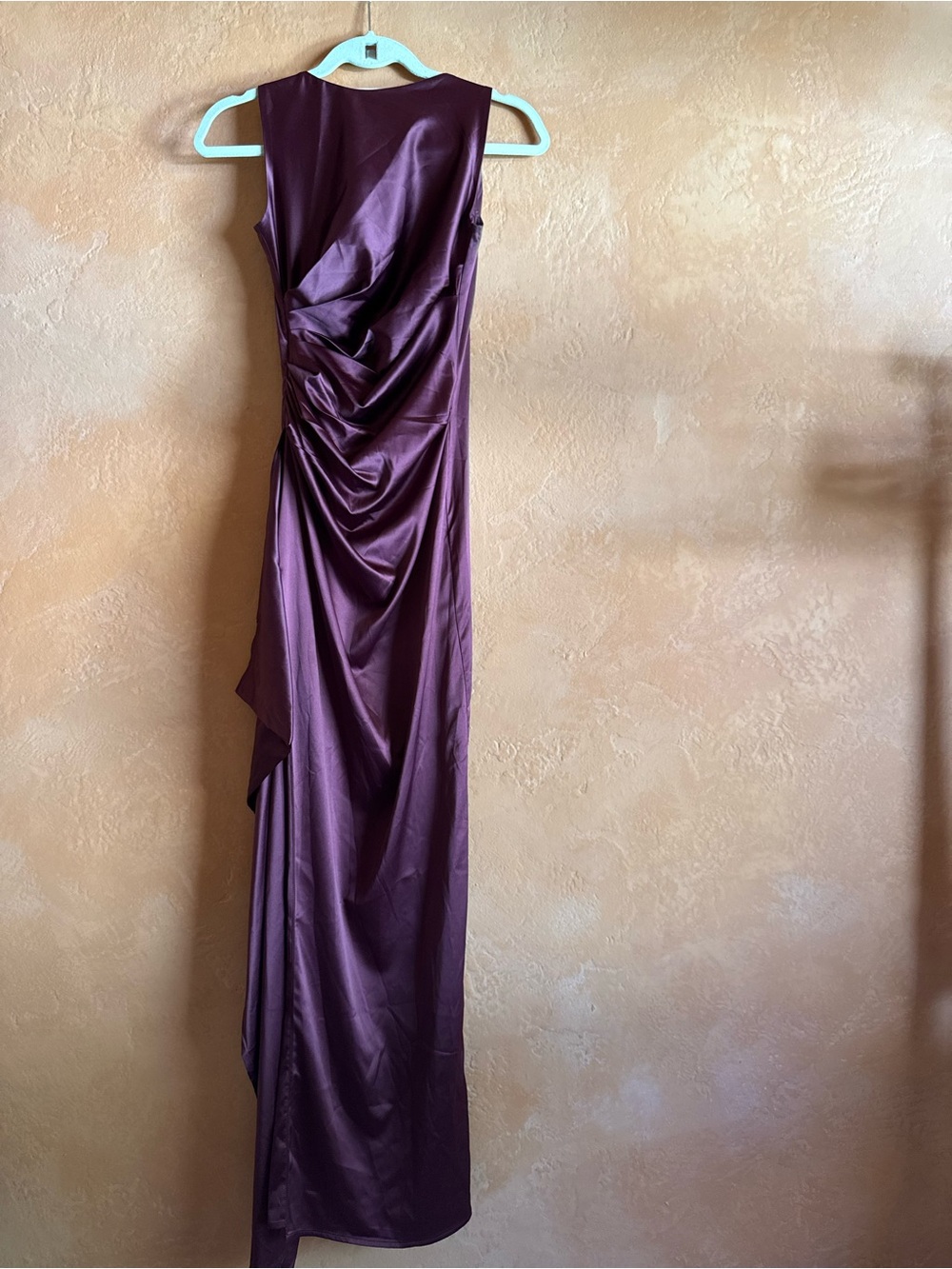 BABYBOO Plum Purple Satin Ruched Draped Maxi Dress XS